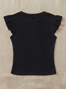 Soleia 2pcs/Set Rib Knit Round Neck Cap Sleeve Fitted T-Shirt Set Suitable For Going Out - Multicolor - View 7