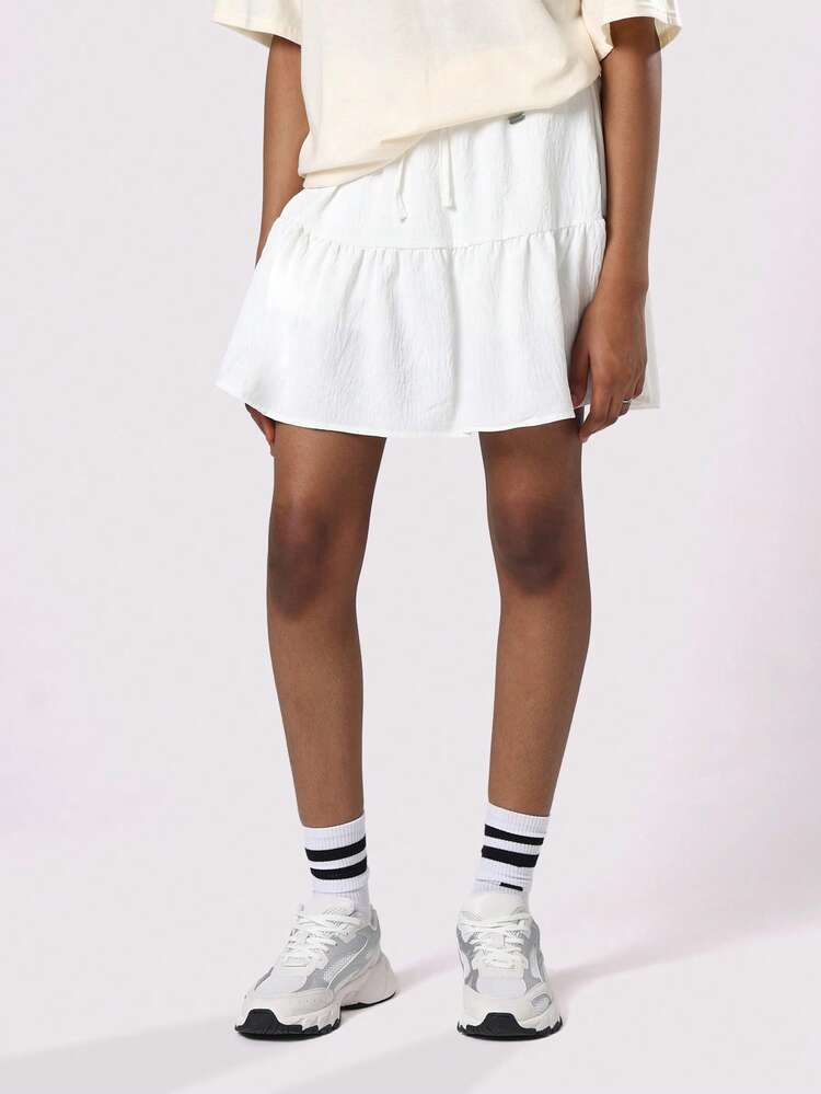 Textured A-Line Skater Skirt With Drawstring Waist