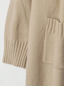 SHEIN LUNE Áo khoác cardigan dệt kim cổ chữ V tay dài màu trơn cỡ lớn dành cho nữ, mùa đông - Màu Khaki - Xem 7