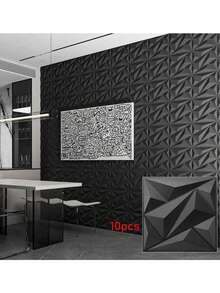 SHEIN 1 件/10 件/20 件/30 件钻石形装饰 3D 墙板，30 厘米 X 30 厘米哑光黑色，DIY 家居装饰墙贴礼物生日毕业 - 黑色 - 查看 15