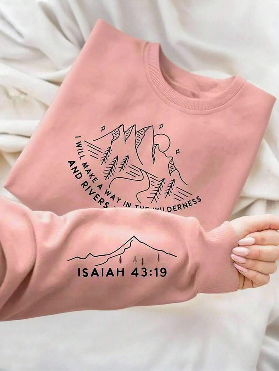 INAWLY Casual Letter Print Crew Neck Long Sleeve Sweatshirt, Suitable For Everyday Wear Fall Cloth For Women