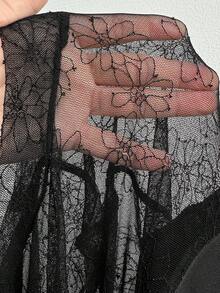 Maweii Váy phồng ren chắp vá thanh lịch cỡ lớn - màu đen - Xem 8