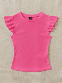 Soleia Bộ 2 áo thun cổ tròn bó sát vải gân đen và đỏ hồng, thích hợp mặc mùa hè, áo tay bồng dễ thương, áo tay bèo nhún, thích hợp mặc khi đi chơi - Nhiều màu - Xem 3