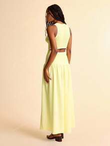 CAJUNI Women's Backless Hollow-Out Yellow Dress-Basic Dress/Going Out Tops Women - Yellow - View 2