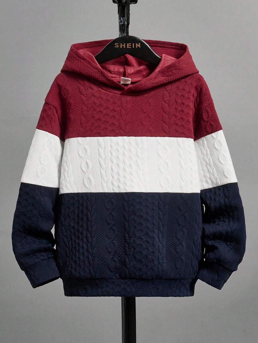 SHEIN Sudadera informal de hombros caídos y bloques de color para niño preadolescente, para invierno y otoño - Rojo - Ver 1