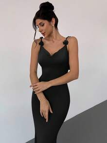 Firerie 女士优雅花卉度假长裙，3D花朵装饰 - 黑色 - 查看 4