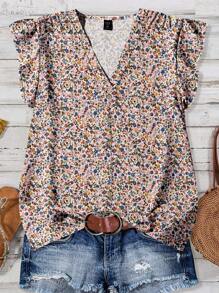 SHEIN Clasi 大码女式休闲碎花简约衬衫，适合夏季 - 白色 - 查看 1