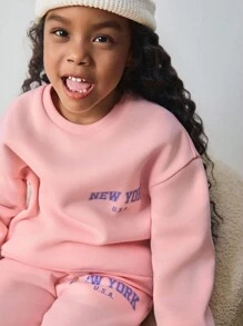 Maija Kids Maija Kids 2件套少女字母图案圆领运动衫和慢跑裤 - 粉色 - 查看 5
