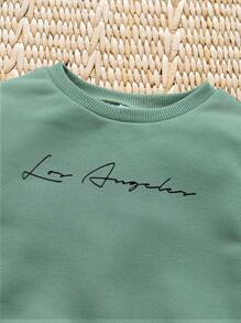 SHEIN 男孩字母圖形套頭衫和運動長褲 - 綠色 - 查看 5