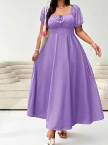 Solflare 大码女式紫丁香色短袖休闲系带前腰收腰优雅度假连衣裙，适合婚礼宾客，春夏季 - 紫丁香色 - 查看 5