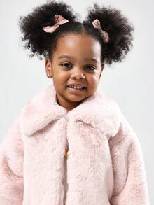 SUMWON 儿童冬季泰迪熊夹克毛绒皮草外套柔软毛茸茸外套配粉色蝴蝶结配饰正式特殊场合派对婚礼女孩时尚 - 粉色 - 查看 3
