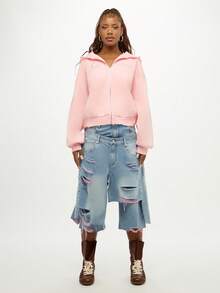 SUMWON WOMEN Full Zip Hoodie Cropped Sweatshirt With Drawstring Adjustable Hood Cozy Loungewear Pastel Fall Winter Essential Streetwear