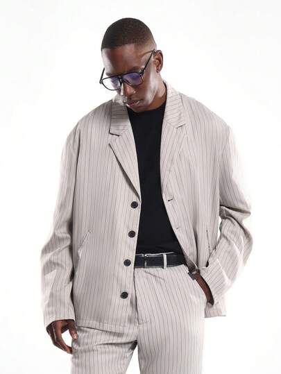 SUMWON Contemporary Pinstripe Blazer Business Professional Tailored Single Breasted Casual Office Wear Classic Suit Separate Sophisticated Essential Spring Autumn Outerwear