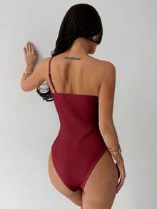 Firerie 春夏新款简约优雅日常通勤3D结构不对称褶皱设计无袖收腰修身白色连体衣，适合音乐节、返校季、女士海滩度假装、机场装、度假装、教师装 - 紅色 - 查看 7