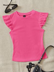 Soleia Bộ 2 áo thun cổ tròn bó sát vải gân đen và đỏ hồng, thích hợp mặc mùa hè, áo tay bồng dễ thương, áo tay bèo nhún, thích hợp mặc khi đi chơi - Nhiều màu - Xem 4