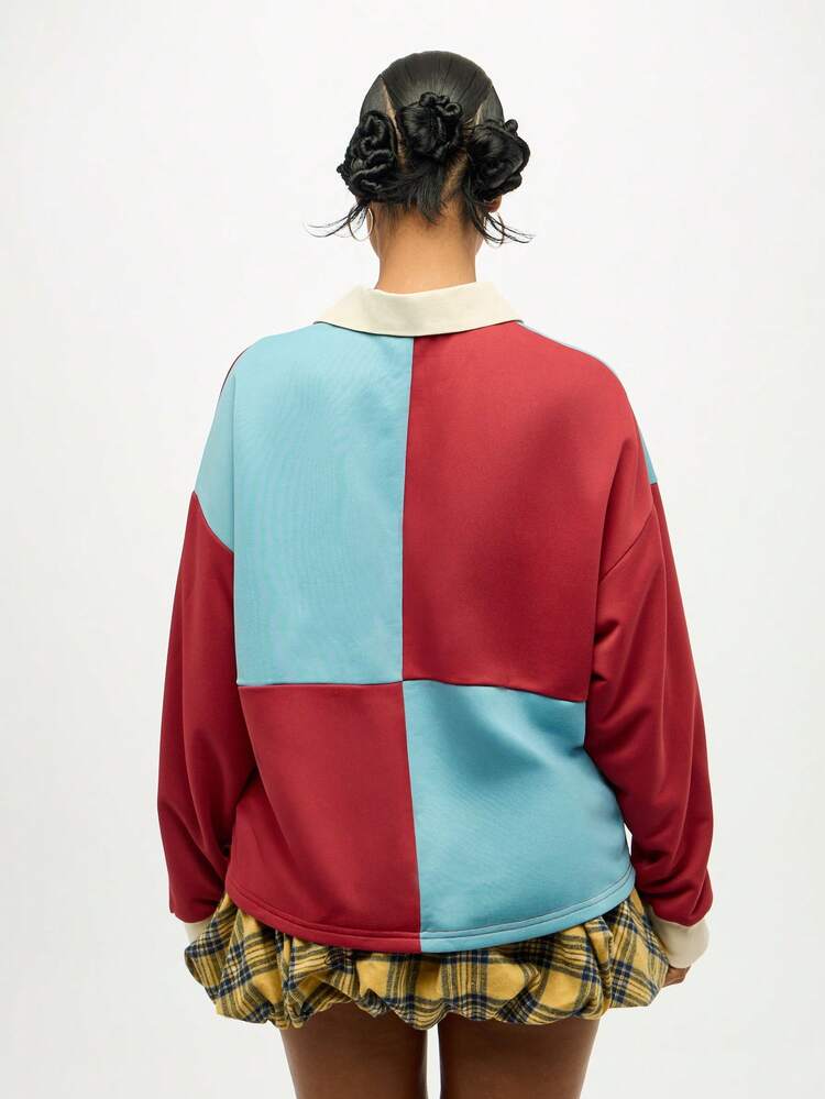 SUMWON WOMEN Color Block Rugby Polo With Cream Collar