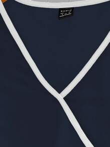 Selianne V领无袖收腰A字型优雅时尚夏装 - 藏蓝色 - 查看 5