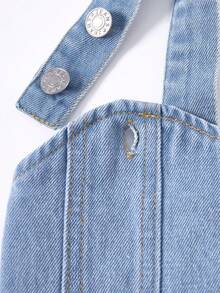 2 件套年轻女孩休闲舒适时尚度假风格牛仔裤和无袖短款上衣，柔软轻便，夏季 - 淺色水洗藍 - 查看 4