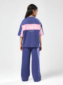 SUMWON 洛杉矶天使队少女运动套装宽松休闲套装阔腿裤秋冬街头风搭配 - 寶藍色 - 查看 1