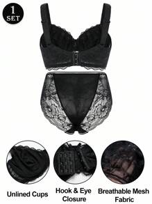 SHEIN Bộ đồ lót ren hoa gợi cảm ôm sát toàn thân cỡ lớn cho nữ - màu đen - Xem 7