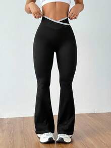 Dewbera 无缝高弹力运动健身瑜伽裤，阔腿 - 黑色 - 查看 7