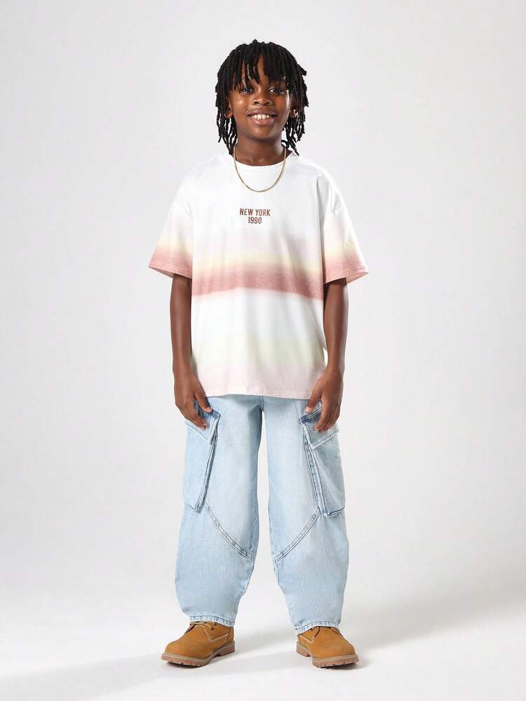 Weißes Grafik-T-Shirt mit Sonnenuntergangs-Ombre-Print