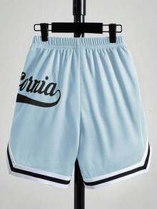 SHEIN Tween Boys' Loose Fit Graphic Print Knit Shorts - Baby Blue - View 2