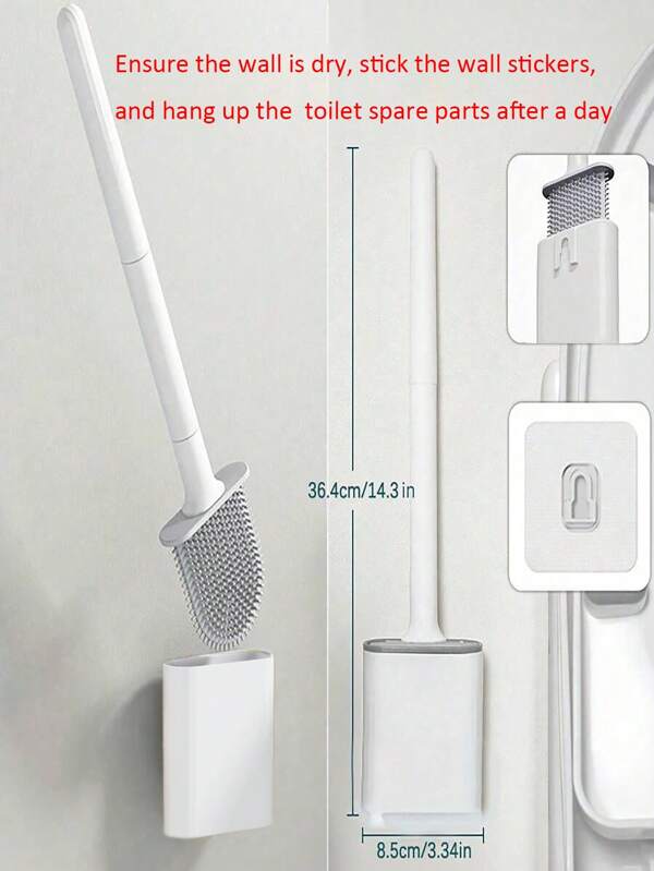 SHEIN 1 Pieza Cepillo de Inodoro de Silicona Suave con Mango Desmontable, Limpiador de Inodoro Montado en la Pared Sin Taladrar con Base, Herramienta de Limpieza de Baño