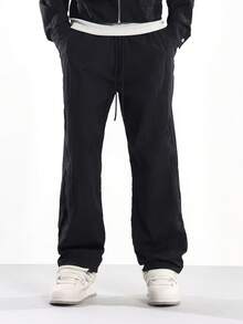 SUMWON Nylon Harrington Jacket Co-Ord Set Full Zip Collar Neck Wide Leg Pants Autumn Winter Streetwear Contemporary Fashion Two Piece Outfit - Black - View 4