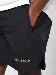 SUMWON Drawstring Shorts Mid Thigh Length Casual Summer Sport Running Basketball Beach Performance Shorts With Side Pockets For School Exercise Daily Wear - Black - View 5