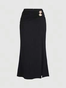 Sweetra Summer Sexy Slim Waist Flattering High Waist Slit A-Line Bodycon Maxi Dress Fall Cloth For Women - Black - View 1