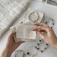 Madebyblanc 1 pieza Bolsa de tela minimalista, textura simple y de alta gama, a prueba de polvo, portátil con solapa y costura - Beis - Ver 8