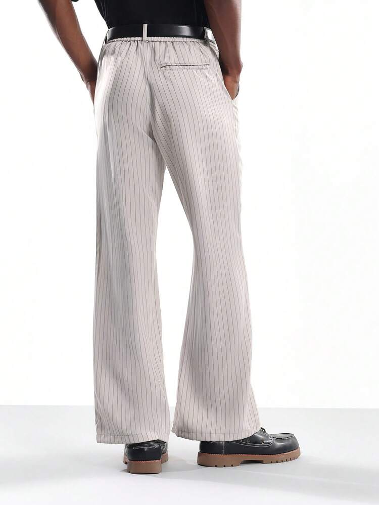 Pinstripe Flare Fit Trousers With Classic Tailoring