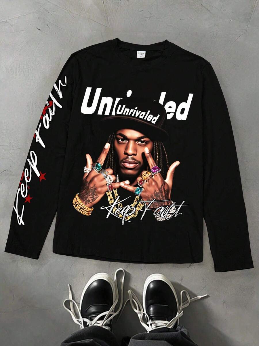 Bolty 一件式青少年男童休闲运动学院风圆领长袖T恤，涂鸦图案，适合儿童返校、生日派对、晚宴、演出、婚礼、洗礼、开幕式等场合，日常穿着也十分合适，适合上学、旅行、运动，也适合秋冬季节。Y2K慢跑裤哥特街头风黑色复古秋季 - 黑色 - 查看 1