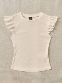 Soleia 2pcs Ribbed Fabric Round Neck Cap Sleeve Fitted T-Shirt Set, Cute, Suitable For Summer Suitable For Going Out - Multicolor - View 3