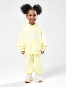 SUMWON Kids Studios Logo Sweatshirt Co-Ord Set Matching Hoodie And Joggers Two Piece Outfit Casual Fall Winter Wear - Yellow - View 1