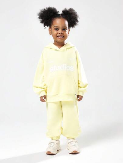 SUMWON Bộ đồ nỉ có logo Kids Studios, áo hoodie và quần jogger hai mảnh, trang phục thường ngày thu đông