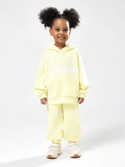 SUMWON Kids Studios Logo Sweatshirt Co-Ord Set Matching Hoodie And Joggers Two Piece Outfit Casual Fall Winter Wear