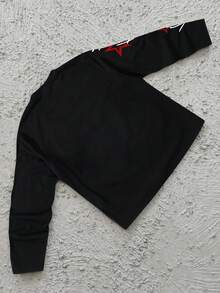 Bolty 一件式青少年男童休闲运动学院风圆领长袖T恤，涂鸦图案，适合儿童返校、生日派对、晚宴、演出、婚礼、洗礼、开幕式等场合，日常穿着也十分合适，适合上学、旅行、运动，也适合秋冬季节。Y2K慢跑裤哥特街头风黑色复古秋季 - 黑色 - 查看 5