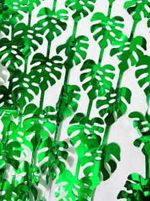 夏威夷热带派对装饰绿色棕榈叶花环 3.3X6.6 英尺铝箔流苏窗帘背景热带棕榈叶铝箔流苏横幅适合野性生日、夏威夷宴会和丛林恐龙派对，非常适合夏季海滩和泳池派对，夏威夷 - 綠色 - 查看 10