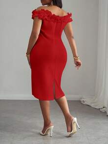 Slaydiva Elegantes weißes figurbetontes Partykleid mit V-Ausschnitt, Rüschen und Schulterausschnitt, geeignet für Frühling/Sommer - Party