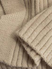 SHEIN LUNE Áo khoác cardigan dệt kim cổ chữ V tay dài màu trơn cỡ lớn dành cho nữ, mùa đông - Màu Khaki - Xem 5