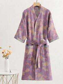 SHEIN 1件 复古图案浴袍 粉色/紫色/蓝色/绿色 纯棉纱布浴袍 纯棉纱布浴袍 夏季浴袍 吸水速干 女士浴袍 可穿戴浴巾 春夏睡衣 双层纱布 粉色/紫色/蓝色/绿色 浴室用品 家居用品 - 彩色 - 查看 18