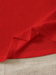 Soleia 2件套黑色和红色罗纹针织船领紧身T恤夏季 - 彩色 - 查看 9