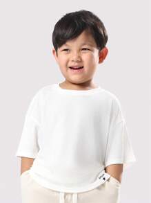 SUMWON Kinder Waffel-Strick Rippenshirt Regular Fit Kurzarm Basic Lässig Alltagskleidung Rundhals Kleinkind Jungen Bequeme Lässig Wear Essentiell - Weiss - Übersicht 5