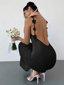 Firerie 女士优雅花卉度假长裙，3D花朵装饰 - 黑色 - 查看 6