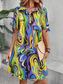 EMERY ROSE Women's Casual All-Over Print Button Half-Placket Short Dress - Multicolor - View 3