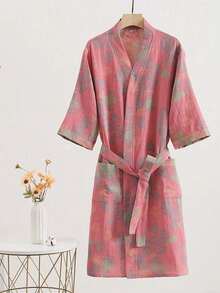 SHEIN 1件 复古图案浴袍 粉色/紫色/蓝色/绿色 纯棉纱布浴袍 纯棉纱布浴袍 夏季浴袍 吸水速干 女士浴袍 可穿戴浴巾 春夏睡衣 双层纱布 粉色/紫色/蓝色/绿色 浴室用品 家居用品 - 彩色 - 查看 25