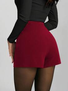 Firerie Quần short nữ quấn chéo đính nơ đính đá màu trơn thanh lịch - Màu Đỏ Sâu - Xem 2