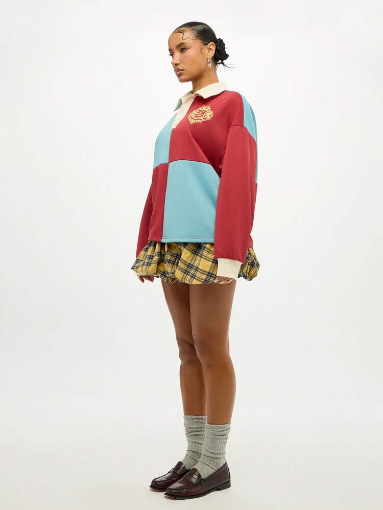 SUMWON WOMEN Color Block Rugby Polo With Cream Collar